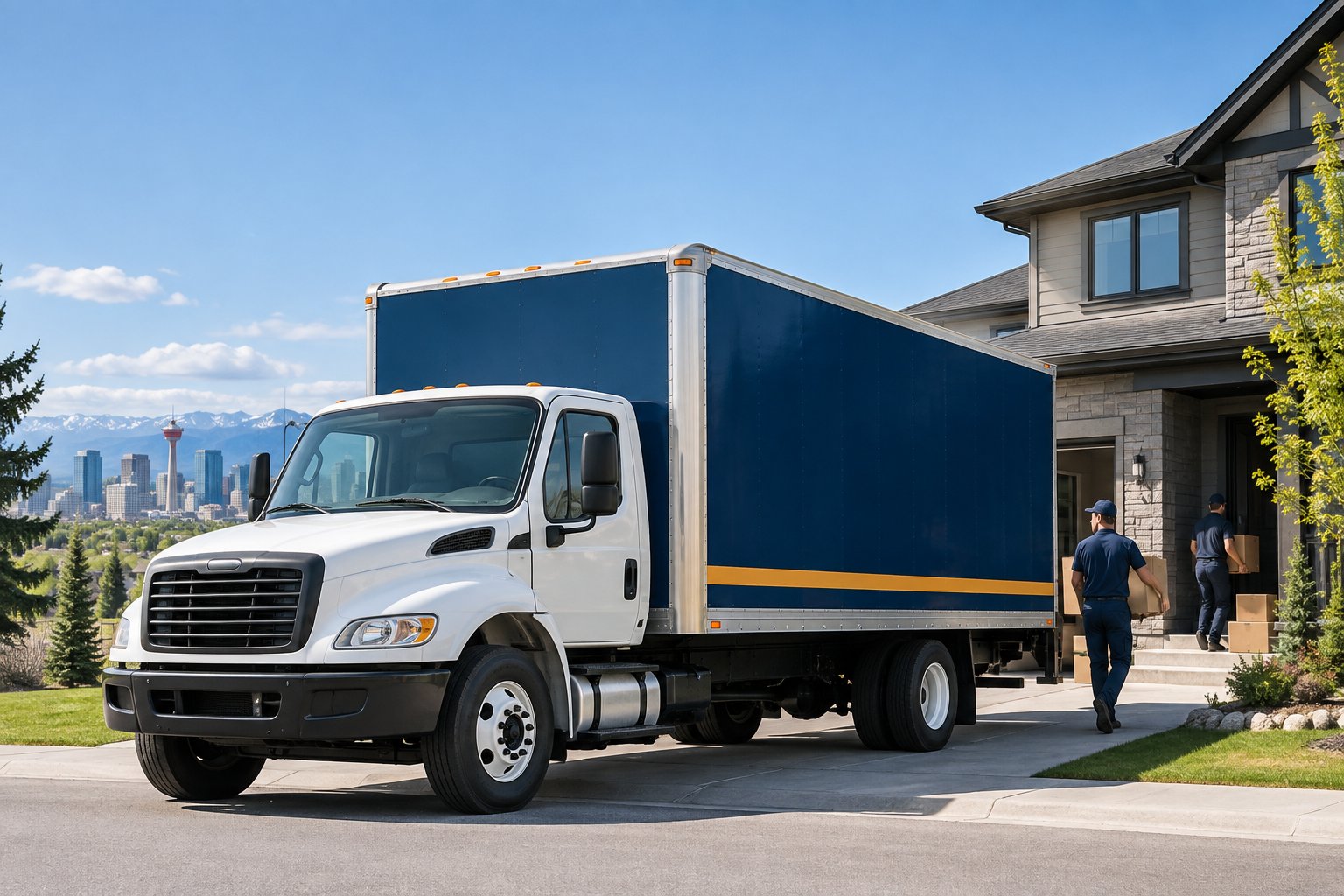 Illustration of a moving truck outside a Calgary home